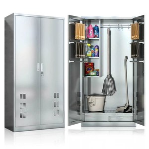 Gabinete de Limpieza de Acero Inoxidable Klins de 3 Niveles, Gabinete de Almacenamiento para Oficina con Sistema Push-Pull para Fregonas - Product Image 1