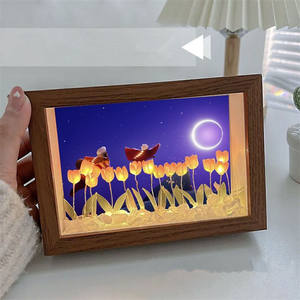 Marco DE FOTOS 3D decorativo para el hogar, luz nocturna de tulipán Diy, marco de fotos personalizado gratis, lámpara de <span class=keywords><strong>mesa</strong></span> de flores de tulipanes Led PARA EL Día de San Valentín - Product Image 4