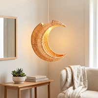 Lampu Gantung Rotan Alami Bentuk Bulan Sabit Anyaman Tangan untuk Kamar Bayi/Anak E26 E27