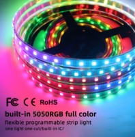 Tira de Luces LED RGB 5050 Direccionables de 5V, 60 LED/M, Corte Individual por LED, Programables, para Cuartos de Videojuegos