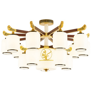 Chinese Style Chandelier Multi Head <b>Led</b> <b>Light</b> For Living Room Bedroom Hallway Round Design With Iron Art And Glass Shade - Product Image 4
