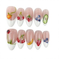 Design # 1196 Faux Ongles à Presser en Gros, Forme Ovale Française, Faits Main, 10 Pièces, Cœur Rouge, Bordure Blanche, Ongles Complètes à Coller