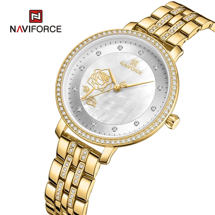 NAVIFORCE Fashion Diamond Ladies Wristwatches Rose Gold Stainless Steel Women Quartz Watches Brand 5017 relogio feminino 2021