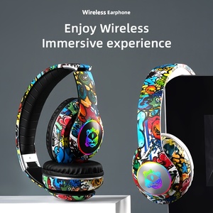 <span class=keywords><strong>Casque</strong></span> <span class=keywords><strong>sans</strong></span> fil supra-auriculaire Cool Graffiti en promotion avec interface carte TF, pliable, réglable, lumière RGB, Bluetooth - Product Image 2
