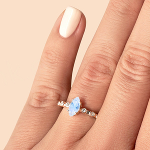 Anillo de compromiso vintage de oro rosa con piedra de nacimiento de junio, plata de ley 925, corte marquesa, con piedra lunar natural para fiesta de bodas - Product Image 6