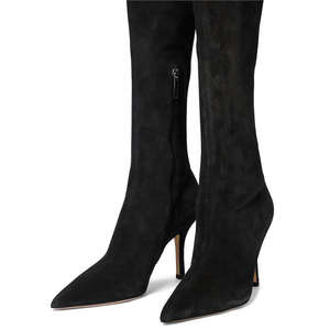 Cuissardes Sexy en <span class=keywords><strong>cuir</strong></span> noir à bout pointu pour <span class=keywords><strong>femme</strong></span>, bottes à talons aiguilles au-dessus du genou, nouvelle collection 2022 - Product Image 4