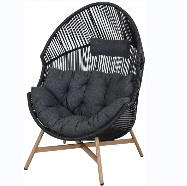 Patio Outdoor Indoor Egg Chair PE Rope Weave Over size Egg Basket Chair with Stand Lounge Chair for Front Porch Back yard