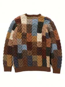 Suéter de hombre de empalme a cuadros de ganchillo de manga larga cuello redondo multicolor diseño de bloque de color de moda personalizado para hombre - Product Image 2