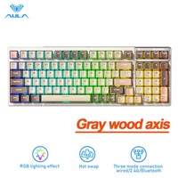 Keyboard Mekanik AULA F98 99-Key Ice Crystal Plastik Berkabel 2.4G Nirkabel RGB Tiga Mode