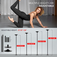 Barre de danse en acier carbone noir de 45 mm avec modes statique et rotatif, barre réglable en hauteur pour la remise en forme à domicile et dans la chambre