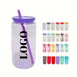 Gobelet en plastique Mason Jar de 16 oz avec logo personnalisé, paille intégrée, sans BPA, réutilisable et anti-fuite pour le camping et les fêtes – Vente en gros - Product Image 1