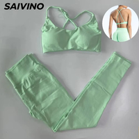 Ensemble de sport T254 pour femme : Soutien-gorge de yoga sans couture à bretelles dorsales, maintien moyen, et Leggings de yoga taille haute froncés pour la gym et le fitness
