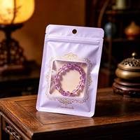 Sachets personnalisés en gros avec logo imprimé, roses, à fenêtre transparente, avec fermeture éclair, pour emballage plastique de bijoux et bracelets faits main