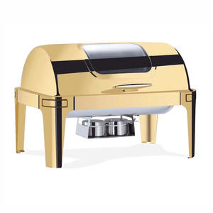 Роскошное Стекло окно золотые ножки из нержавеющей стали прямоугольная тарелка для жарки подогреватель пищи в буфете 2 отделения сковорода - Product Image 1