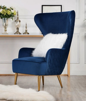 Fauteuil d'angle en velours bleu, fauteuil lounge moderne, fauteuil de loisirs moderne, fauteuil de luxe à dossier haut avec pieds en acier inoxydable – Offre Spéciale