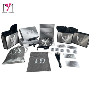 TD HAIR GO Luxury Paper Bags Set with <b>Drawstring</b> <b>Pouches</b> and Ribbon Handles Silver Foil Stamping Fashion Accessories - Product Image 1