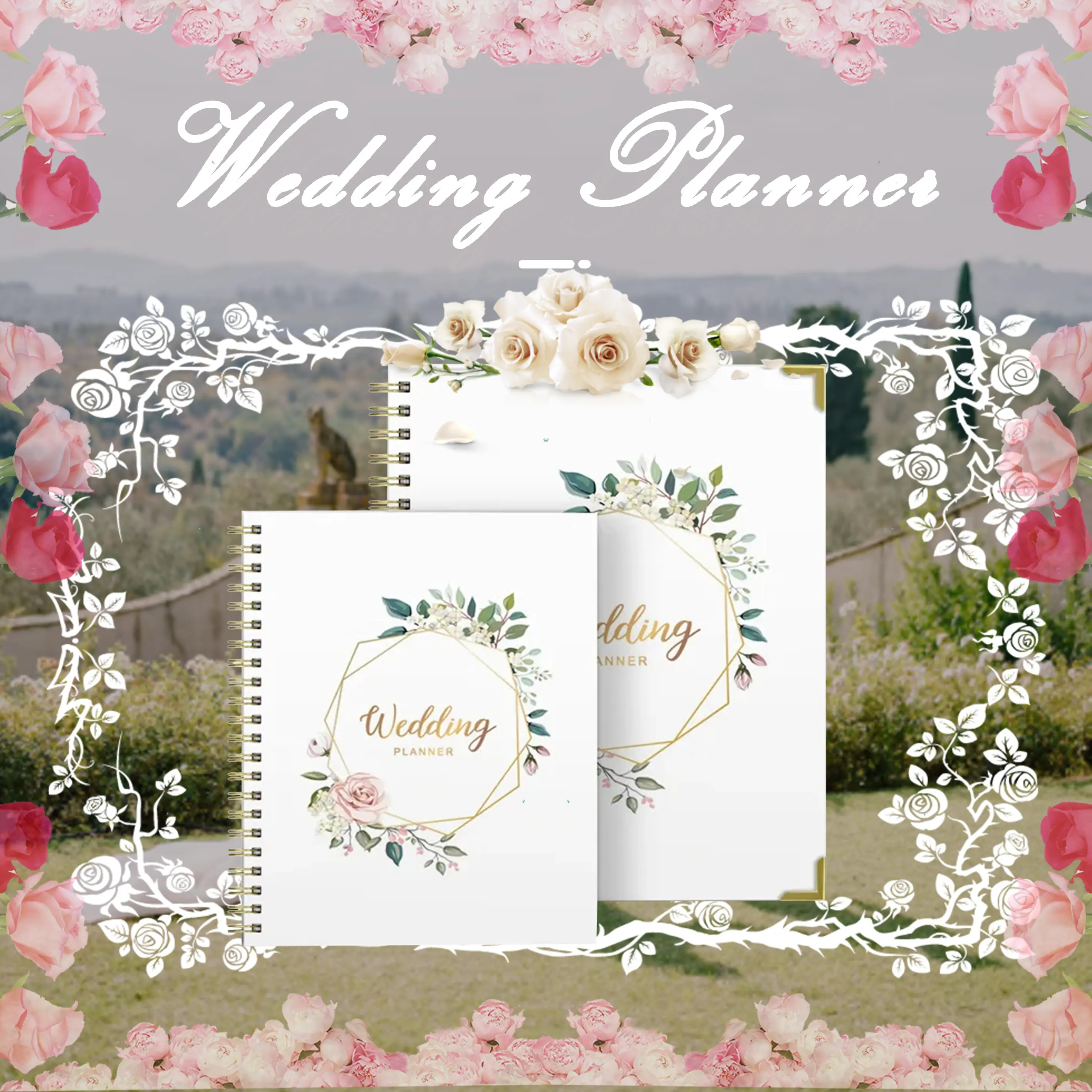 Vente en gros de planificateurs et organisateurs de mariage sur mesure livre de planificateur d'agenda à couverture rigide carnet de notes de mariage journal à spirale