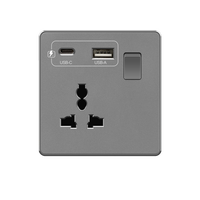 Prises murales universelles standard UE/Royaume-Uni 13A 45A 220V, panneau PC gris mat, prise électrique avec interrupteur USB Type C