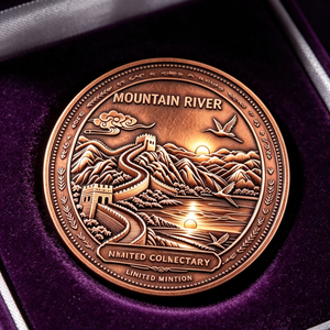 Lingote de Cobre con Motivo de Paisaje Oriental, Gran Muralla, Montaña y Río, 1 Onza, 999 de Pureza, Medalla Redonda de Cobre para Colección Personal - Product Image 5