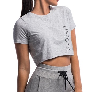 Wholesale Women Custom Logo Athletic Cop <b>Top</b> T Shirt Workout Gym Sports Crop <b>Top</b> - Product Image 1