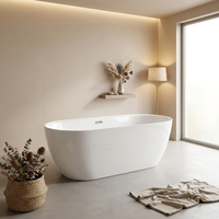 Baignoire ovale autoportante blanche brillante pour rénovation de salle de bain domestique, de 130 cm à 180 cm, profondeur 58 cm