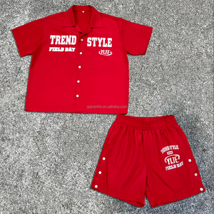 ชุดเสื้อยืดสำหรับผู้ชายเสื้อโปโลมีกระดุมพิมพ์ลายโอเวอร์ไซส์และกางเกงขาสั้นไนลอน2ชิ้น - Product Image 1