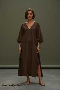 Women's Knitted Linen/Cotton Maxi <b>Kaftan</b> <b>Dress</b> V-Neck Short Sleeves A-Line Silhouette Belt Casual Party Wear Eco-Friendly Solid - Product Image 2