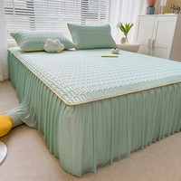Nouvelle Collection – Parure de Lit Jacquard Teint Uni 300 Fils/Pouce² en Latex Rafraîchissant de Haute Qualité pour l'Été – Drap, Jupe de Lit et Housse de Couette