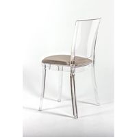 Silla Transparente para Salón Lucienne con Cojín de Cuero Ecológico NABUK Gris Paloma - Diseño Confortable Modelo 15C2014-1