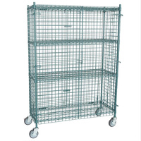 Kit de cage de sécurité mobile en fil chromé avec 4 étagères, unité de rangement roulante verrouillable pour vin, spiritueux, bière et entrepôt