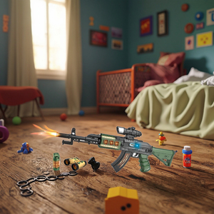 Pistola de Juguete Eléctrica Telescópica AK47 para Niños con Sonido, Luz, Vibración, Mochila, Telescopio y <span class=keywords><strong>Granada</strong></span>, Material Plástico Resistente - Product Image 2