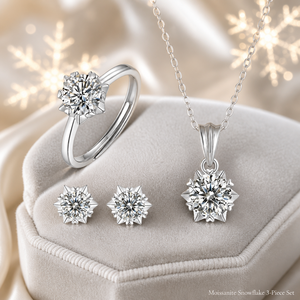 Conjunto de Joias Floco de Neve Moissanite em Prata S925: Colar, Brincos e Anel (3 Peças) - Certificado GRA - Presente de Natal - Product Image 1