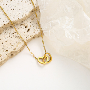 Collier double anneau en forme de cœur en alliage de zinc, or rose, or blanc, pour femme, bijoux cadeau - Product Image 3