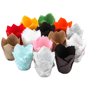 HARFINGTON 50pcs Tulip Cupcake Liners - Greaseproof Baking Cups, Natural Newspaper Print Design
