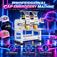 Machine à broder numérique industrielle à 2 têtes pour casquettes et chapeaux, machine à broder informatisée 1200 tr/min, machine à broder plate pour vêtements