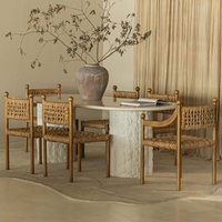 Fauteuil vintage en bois fait main, chaise de salle à manger en jonc de mer écologique et durable pour la maison, les villas et les hôtels
