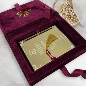 Tarjeta de Invitación Plegable de Terciopelo con Bolsillo, Monograma Personalizado, Acrílico Cortado con Láser, Cinta, Regalo para Boda o Evento - Product Image 2