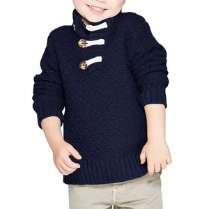 Sweter Rajut Berkancing Kabel untuk Anak Laki-laki, Sweter Rajut Warna Polos, Pakaian Pullover Dalaman untuk Anak-anak Laki-laki