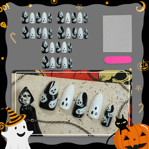 Unghie Finte a Pressione Effetto Ragnatela, Unghie Finte Coffin Cat Eye Fluorescenti per Halloween - Product Image 2