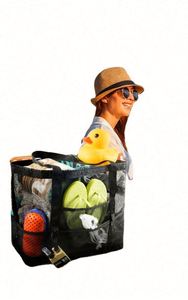 Sac fourre-tout en maille grande capacité, réutilisable, personnalisable, couleur unie, pour la plage, idéal pour les voyages en famille – Nouvelle collection très prisée - Product Image 4