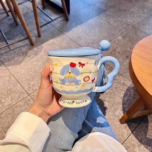 Ceramic Mug With <b>Lid</b> And Spoon Cartoon Dog Design For <b>Coffee</b> Breakfast Home Use Spring 2025 New Style Single <b>Cup</b> - Product Image 1