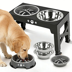 Gamelle surélevée réglable en hauteur en acier inoxydable pour animaux de compagnie, gamelle double anti-glouton avec protection du cou, support 4L, boîte solide pour chats et chiens - Product Image 3