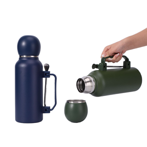 Borraccia termica sottovuoto in acciaio inox di alta qualità con coperchio <span class=keywords><strong>a</strong></span> tazza, grande maniglia ergonomica, capacità 1 litro, per campeggio all'aperto - Product Image 1