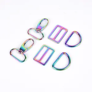 Wholesale rainbow metal d ring buckle, swivel snap hooks slider adjuster buckle for Sale