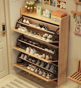 Zapatero Moderno de Madera de Caucho y Mimbre para Sala de Estar, Mueble de Almacenamiento Independiente - Product Image 3