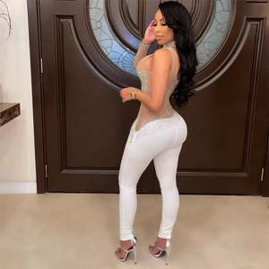 Mode Sexy <span class=keywords><strong>maille</strong></span> Perspective repassé perceuse pantalon à manches longues nouvelle combinaison moulante fête une pièce barboteuse pour les femmes - Product Image 6