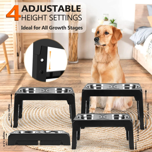 Mangkuk Stainless Steel bulat ganda tempat makan anjing yang dapat ditinggikan Premium dengan dudukan untuk hewan kecil - Product Image 3
