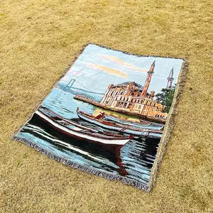 picnic outdoor camping custom logo travel blanket for grass with tassels sofa bed cover throw blanket