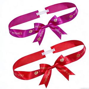 Noeuds en <span class=keywords><strong>ruban</strong></span> satiné double face personnalisés, <span class=keywords><strong>ruban</strong></span> cadeau floral pré-noué, écologique, pour anniversaires, Noël - Product Image 5