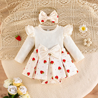Nouvelle robe pour bébé fille style automne-hiver avec motif floral, plus foulard et chaussettes à nœud